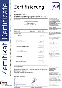 Zertifikat Fachfirma Brandmeldeanlagen
